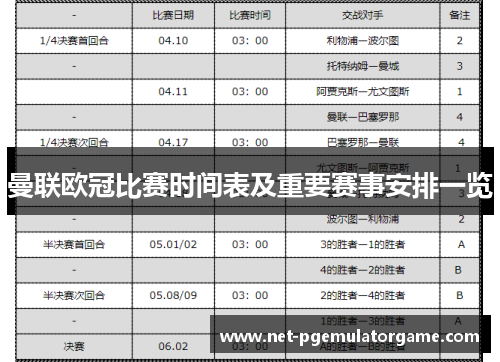 曼联欧冠比赛时间表及重要赛事安排一览